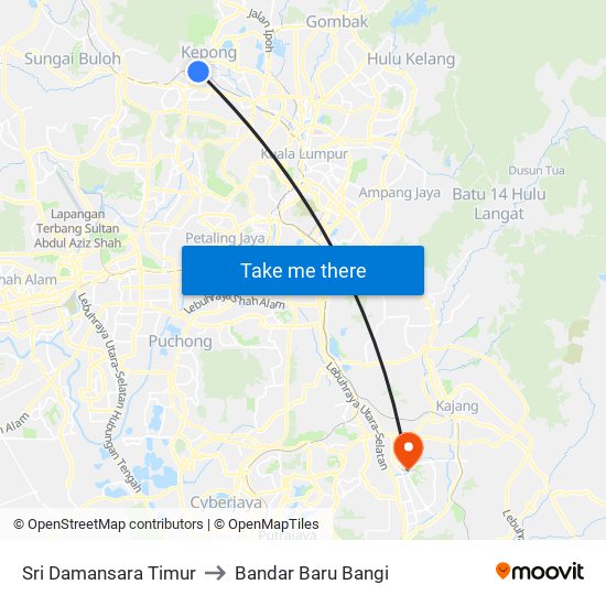 Sri Damansara Timur to Bandar Baru Bangi map
