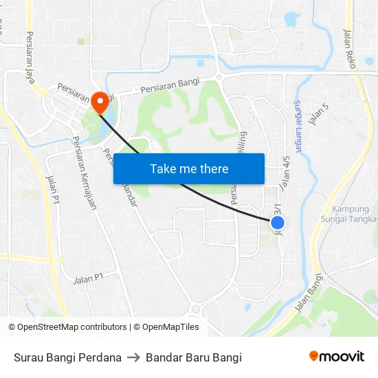 Surau Bangi Perdana to Bandar Baru Bangi map