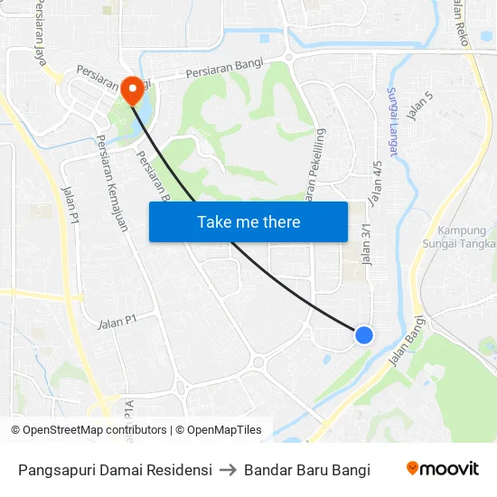 Pangsapuri Damai Residensi to Bandar Baru Bangi map