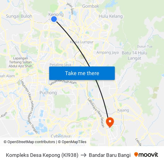 Kompleks Desa Kepong (Kl938) to Bandar Baru Bangi map