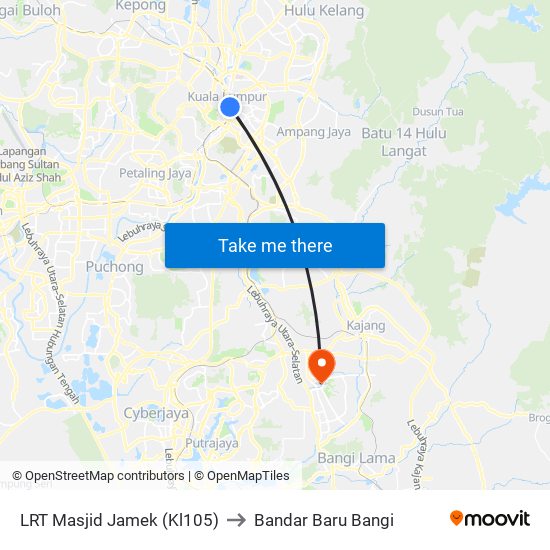 LRT Masjid Jamek (Kl105) to Bandar Baru Bangi map
