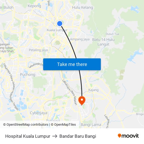 Hospital Kuala Lumpur to Bandar Baru Bangi map