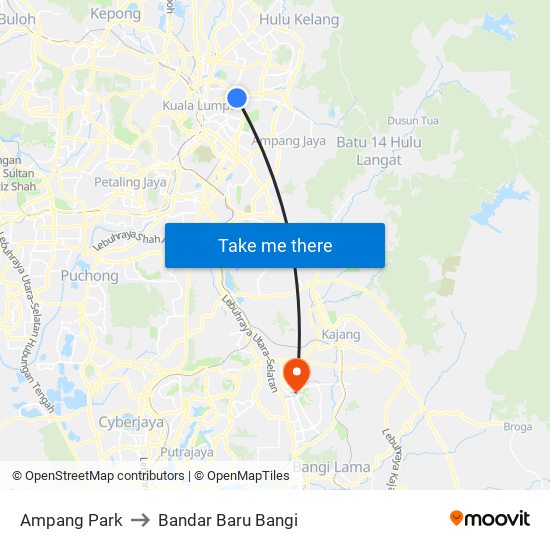Ampang Park to Bandar Baru Bangi map