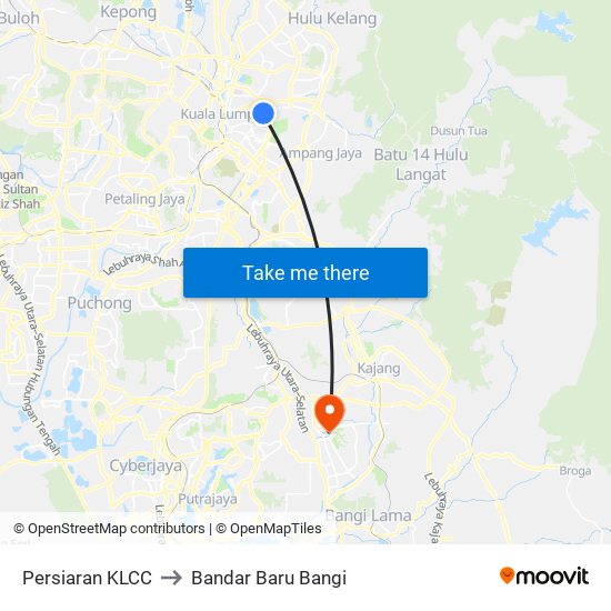 Persiaran KLCC to Bandar Baru Bangi map
