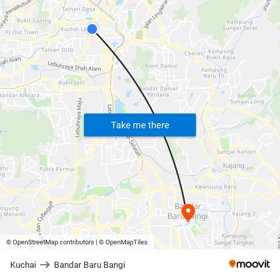 Kuchai to Bandar Baru Bangi map