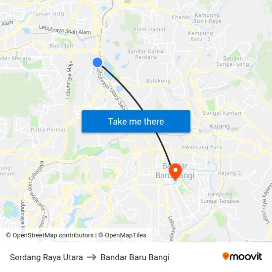 Serdang Raya Utara to Bandar Baru Bangi map