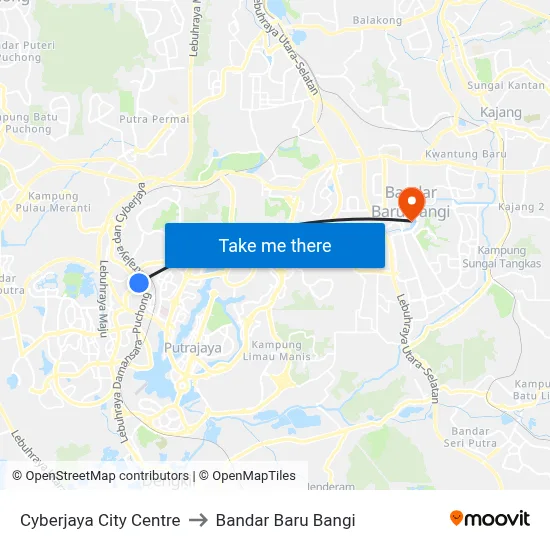 Cyberjaya City Centre to Bandar Baru Bangi map