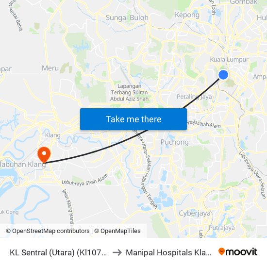 KL Sentral (Utara) (Kl1077) to Manipal Hospitals Klang map