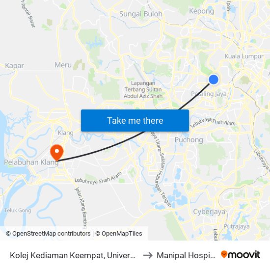Kolej Kediaman Keempat, Universiti Malaya (Kl2348) to Manipal Hospitals Klang map