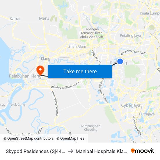 Skypod Residences (Sj447) to Manipal Hospitals Klang map