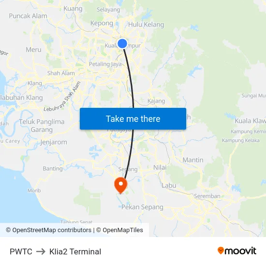 PWTC to Klia2 Terminal map