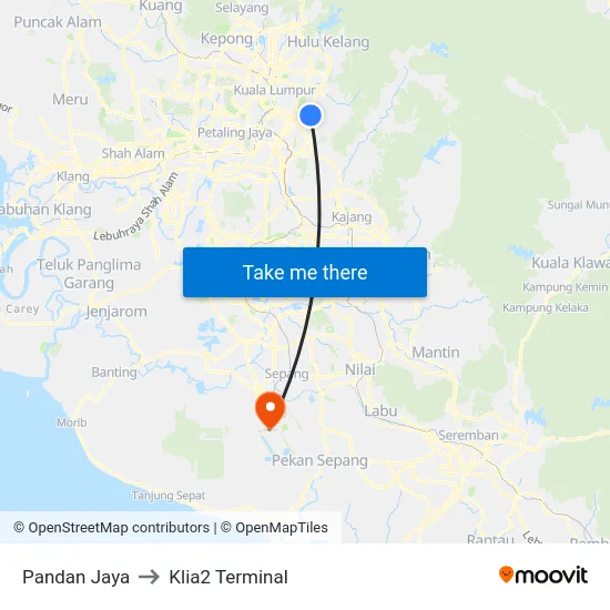 Pandan Jaya to Klia2 Terminal map