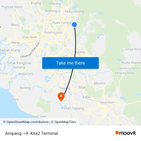 Ampang to Klia2 Terminal map