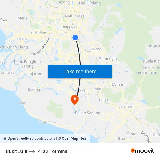 Bukit Jalil to Klia2 Terminal map