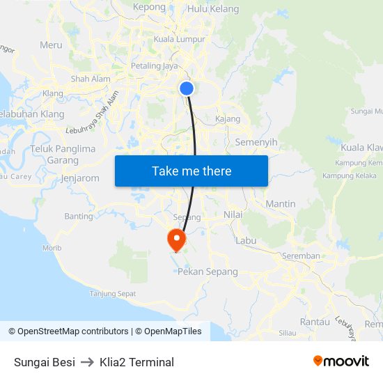 Sungai Besi to Klia2 Terminal map