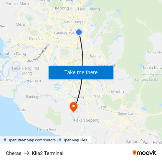Cheras to Klia2 Terminal map