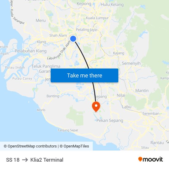 SS 18 to Klia2 Terminal map