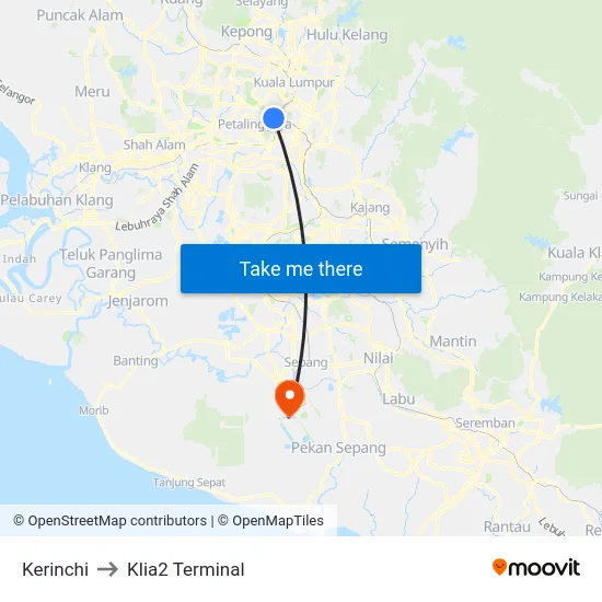 Kerinchi to Klia2 Terminal map