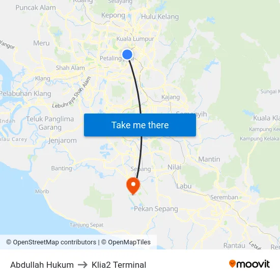 Abdullah Hukum to Klia2 Terminal map