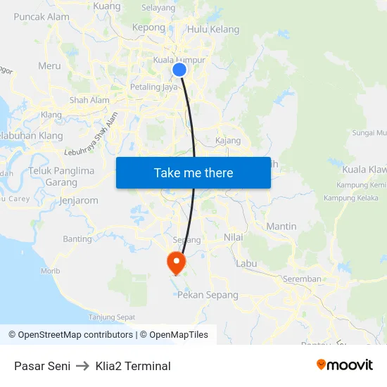 Pasar Seni to Klia2 Terminal map