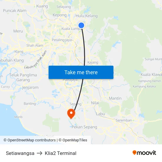 Setiawangsa to Klia2 Terminal map