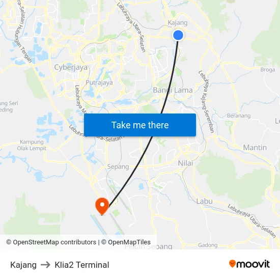 Kajang to Klia2 Terminal map