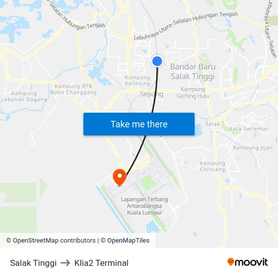 Salak Tinggi to Klia2 Terminal map