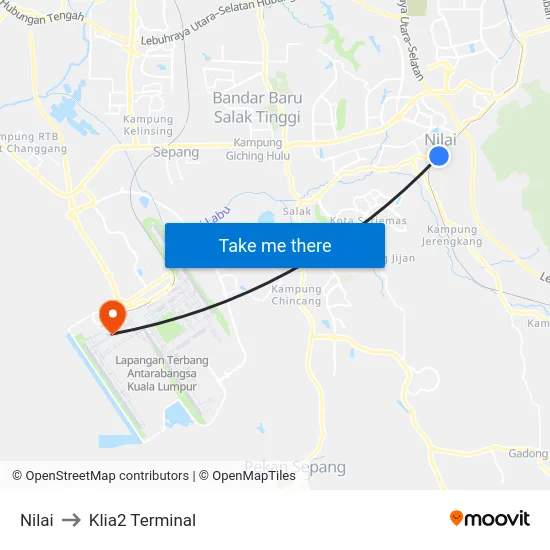 Nilai to Klia2 Terminal map