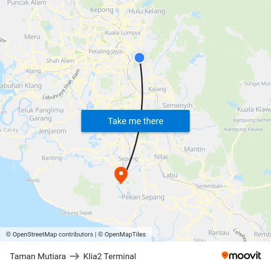 Taman Mutiara to Klia2 Terminal map