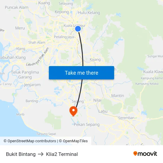 Bukit Bintang to Klia2 Terminal map