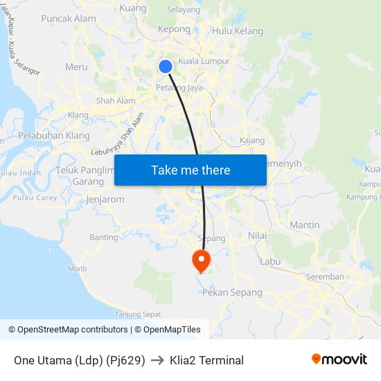 One Utama (Ldp) (Pj629) to Klia2 Terminal map