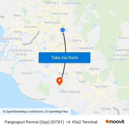 Pangsapuri Permai (Opp) (Kl781) to Klia2 Terminal map