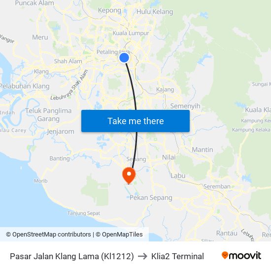 Pasar Jalan Klang Lama (Kl1212) to Klia2 Terminal map