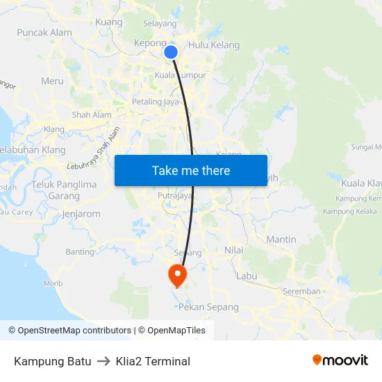 Kampung Batu to Klia2 Terminal map