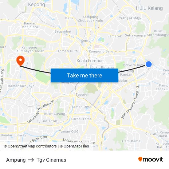 Ampang to Tgv Cinemas map