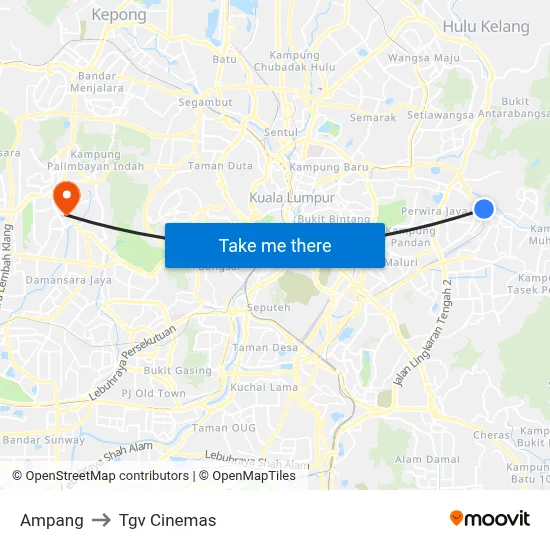 Ampang to Tgv Cinemas map