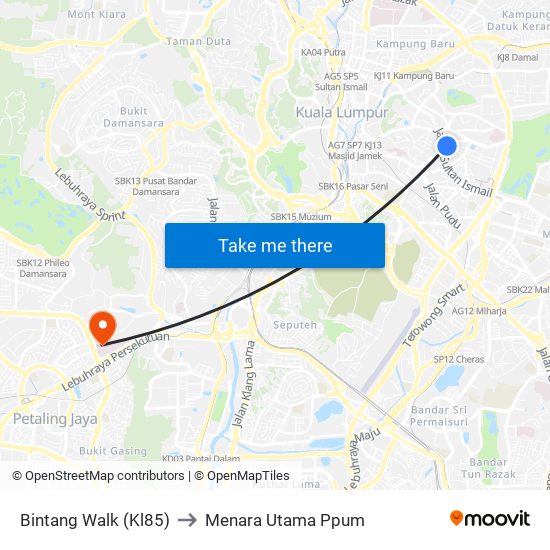Bintang Walk (Kl85) to Menara Utama Ppum map