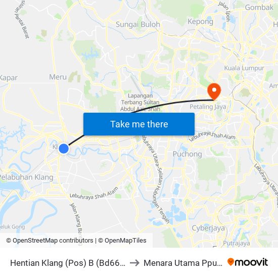Hentian Klang (Pos) B (Bd664) to Menara Utama Ppum map