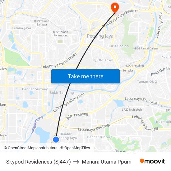Skypod Residences (Sj447) to Menara Utama Ppum map