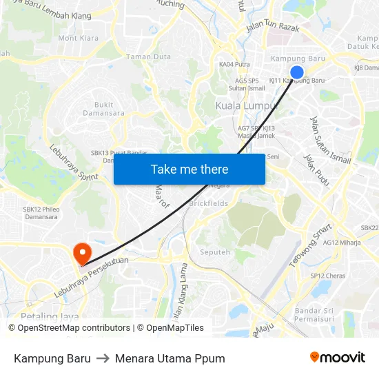 Kampung Baru to Menara Utama Ppum map