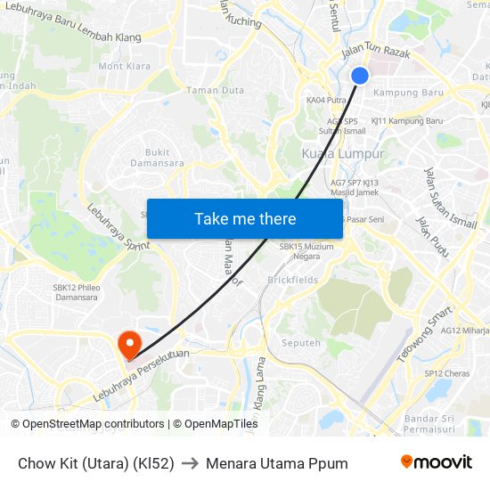 Chow Kit (Utara) (Kl52) to Menara Utama Ppum map