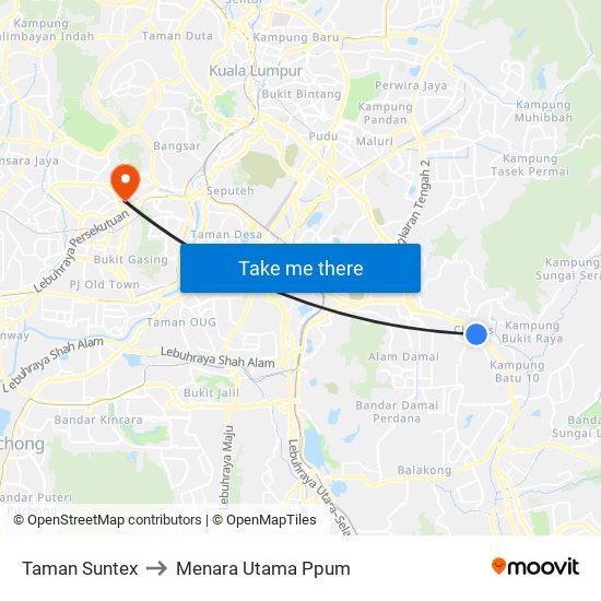 Taman Suntex to Menara Utama Ppum map