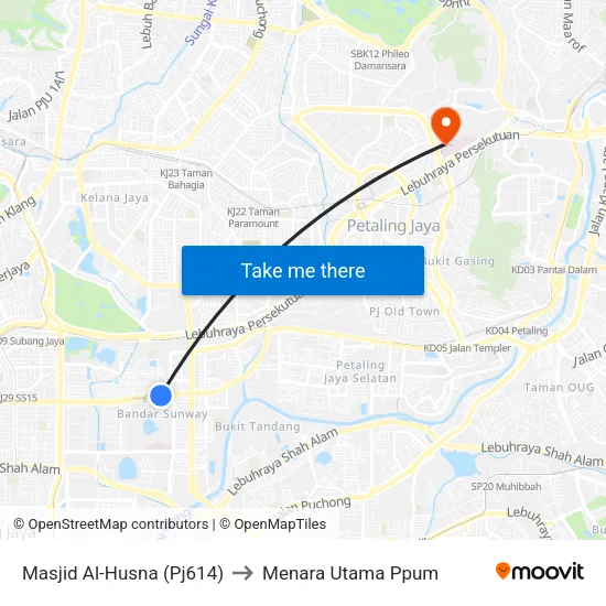 Masjid Al-Husna (Pj614) to Menara Utama Ppum map