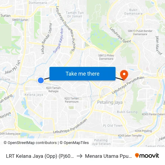 LRT Kelana Jaya (Opp) (Pj603) to Menara Utama Ppum map