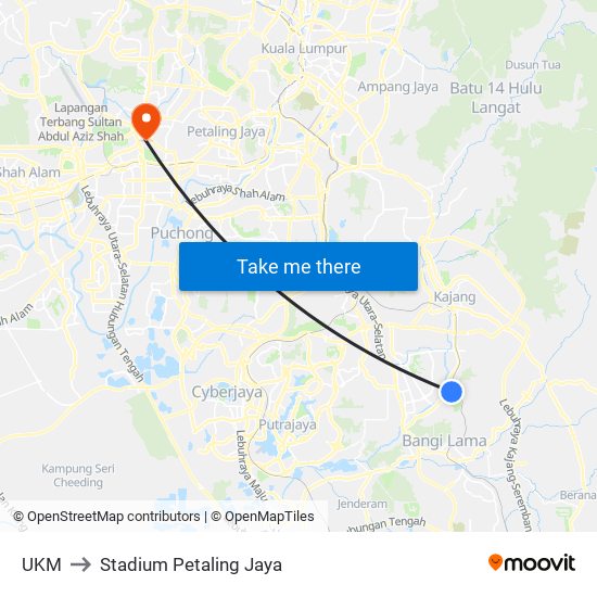 UKM to Stadium Petaling Jaya map