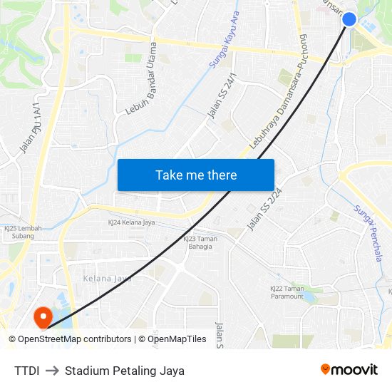 TTDI to Stadium Petaling Jaya map