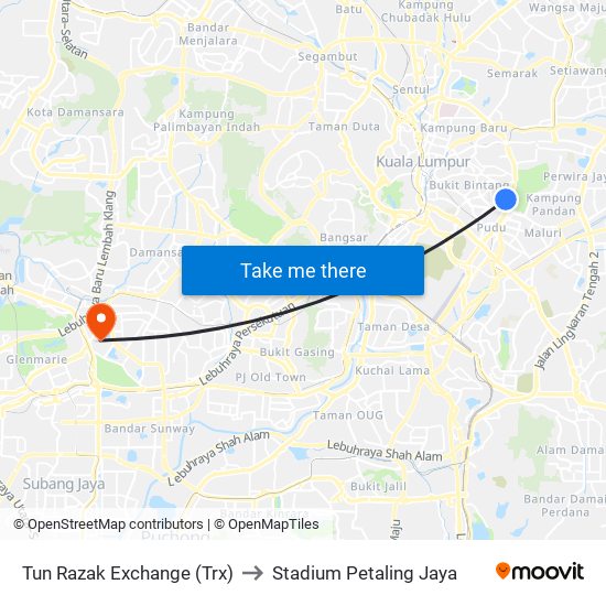 Tun Razak Exchange (Trx) to Stadium Petaling Jaya map