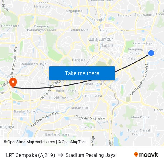 LRT Cempaka (Aj219) to Stadium Petaling Jaya map