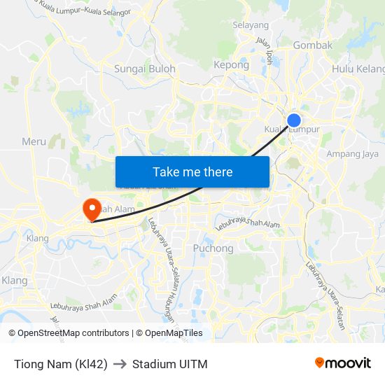 Tiong Nam (Kl42) to Stadium UITM map