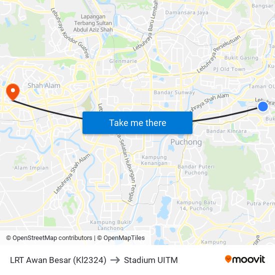 LRT Awan Besar (Kl2324) to Stadium UITM map
